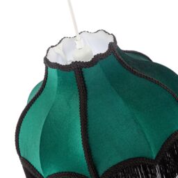 Happy Homewares Classic Victorian Lamp Shade in Velvet Fabric with Long Tassels & Embroidered Trims in Emerald - Size: 14 inches - thumbnail 4