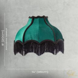 Happy Homewares Classic Victorian Lamp Shade in Velvet Fabric with Long Tassels & Embroidered Trims in Emerald - Size: 14 inches - thumbnail 7