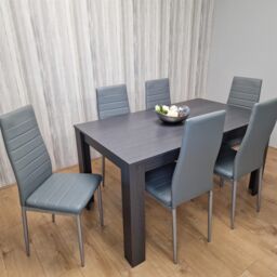 KOSY KOALA Dining Table & 6 Chairs Modern Dark Grey Dining Set With 6 Grey Faux Leather Chairs Dining Room Furniture in Brown - thumbnail 8