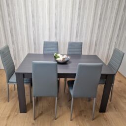 KOSY KOALA Dining Table & 6 Chairs Modern Dark Grey Dining Set With 6 Grey Faux Leather Chairs Dining Room Furniture in Brown - thumbnail 2