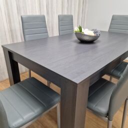 KOSY KOALA Dining Table & 6 Chairs Modern Dark Grey Dining Set With 6 Grey Faux Leather Chairs Dining Room Furniture in Brown - thumbnail 3