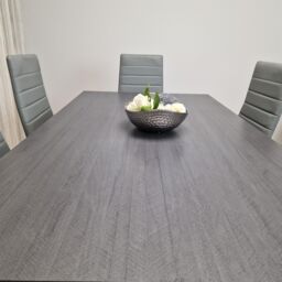 KOSY KOALA Dining Table & 6 Chairs Modern Dark Grey Dining Set With 6 Grey Faux Leather Chairs Dining Room Furniture in Brown - thumbnail 4