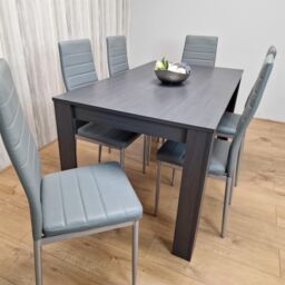 KOSY KOALA Dining Table & 6 Chairs Modern Dark Grey Dining Set With 6 Grey Faux Leather Chairs Dining Room Furniture in Brown - thumbnail 6
