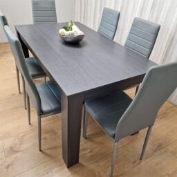 KOSY KOALA Dining Table & 6 Chairs Modern Dark Grey Dining Set With 6 Grey Faux Leather Chairs Dining Room Furniture in Brown - thumbnail 5