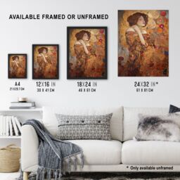 Artery8 The Dreamers Gustav Klimt Inspired Portrait Of A Woman Artwork Framed Wall Art Print A4 in Black - thumbnail 3