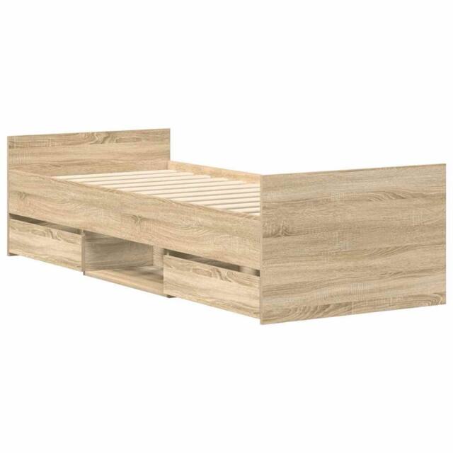 Berkfield Home Durable Bed Frame with Headboard & Footboard Sonoma Oak 90x190 in Light Tan - Size: Single - image 1