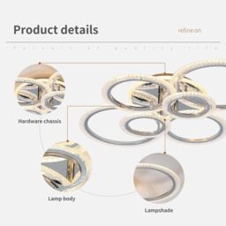 Garwarm LED Ceiling Light 76W Ceiling Lamp Dimmable 6 Rings Ceiling Chandelier in Clear - thumbnail 5