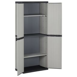 Berkfield Home Garden Storage Cabinet with 3 Shelves Grey&Black 68x40x168 cm in Grey - Size: 68 x 40 x 168 cm - thumbnail 3