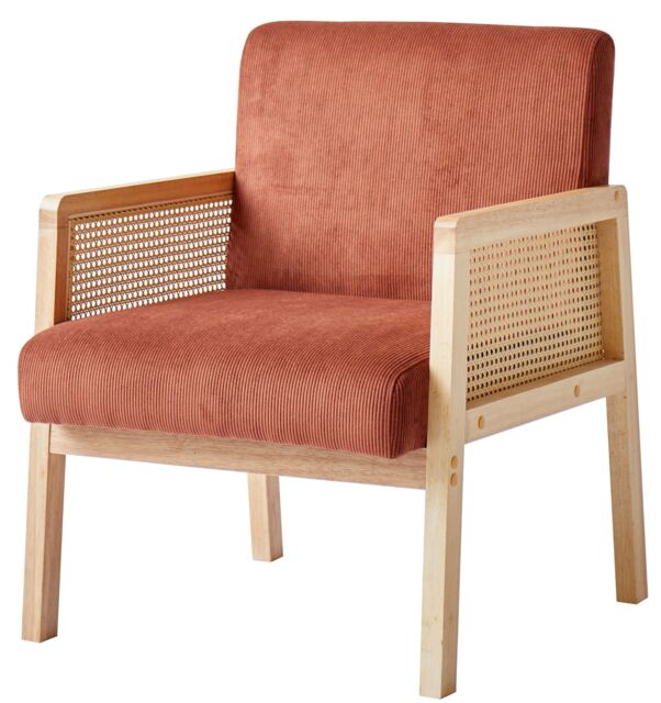 Nordlys Scandinavian Lounge Armchair with Wooden Frame & Caning in Red - image 1