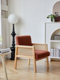 Nordlys Scandinavian Lounge Armchair with Wooden Frame & Caning in Red - thumbnail 6