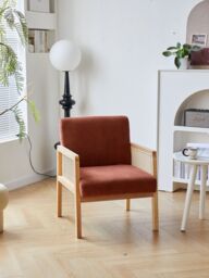 Nordlys Scandinavian Lounge Armchair with Wooden Frame & Caning in Red - thumbnail 3