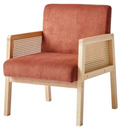 Nordlys Scandinavian Lounge Armchair with Wooden Frame & Caning in Red