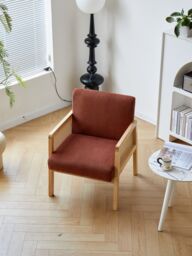 Nordlys Scandinavian Lounge Armchair with Wooden Frame & Caning in Red - thumbnail 8
