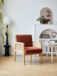 Nordlys Scandinavian Lounge Armchair with Wooden Frame & Caning in Red - thumbnail 4