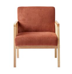 Nordlys Scandinavian Lounge Armchair with Wooden Frame & Caning in Red - thumbnail 7