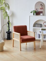 Nordlys Scandinavian Lounge Armchair with Wooden Frame & Caning in Red - thumbnail 2