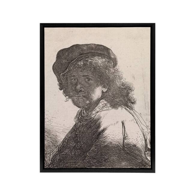 "Artery8 Self portrait in a cap & scarf Rembrandt Framed Canvas Wall Art in White - Size: W12"" x H16""" - image 1