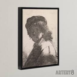 "Artery8 Self portrait in a cap & scarf Rembrandt Framed Canvas Wall Art in White - Size: W12"" x H16""" - thumbnail 2