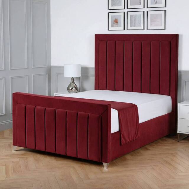 Living Comfort Bedz Elara Plush Velvet Upholstered Bed Slatted Base with 48Inch Headboard in Maroon - Size: Super King - image 1