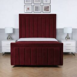 Living Comfort Bedz Elara Plush Velvet Upholstered Bed Slatted Base with 48Inch Headboard in Maroon - Size: Super King - thumbnail 2