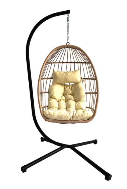 Groundlevel Luxury Hanging Egg Chair with Cushion in Cream - image 1