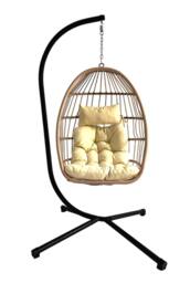 Groundlevel Luxury Hanging Egg Chair with Cushion in Cream - thumbnail 1