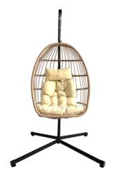 Groundlevel Luxury Hanging Egg Chair with Cushion in Cream - thumbnail 2