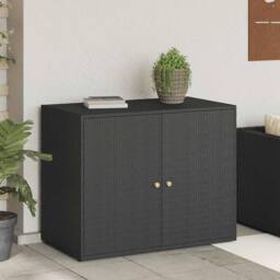 Berkfield Home Garden Storage Cabinet Black 100x55.5x80 cm Poly Rattan - thumbnail 2