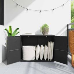 Berkfield Home Garden Storage Cabinet Black 100x55.5x80 cm Poly Rattan - thumbnail 3