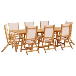 Berkfield Home 9 Piece Garden Dining Set Solid Wood Acacia & Textilene in Brown - thumbnail 2