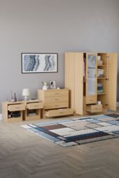 Home Discount Vida Designs 4Pc Bedroom Set 2xBedside, 4Drawer Chest, Mirror Wardrobe in Brown - thumbnail 2