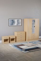 Home Discount Vida Designs 4Pc Bedroom Set 2xBedside, 4Drawer Chest, Mirror Wardrobe in Brown - thumbnail 1
