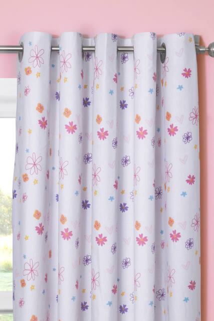 Martex Floral Kids Eyelet Curtains - 168 x 183cm in White - Size: 168 cm width x 183 cm drop - image 1