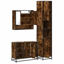 Berkfield Home 3 Piece Bathroom Furniture Set Smoked Oak Engineered Wood in Brown - thumbnail 8
