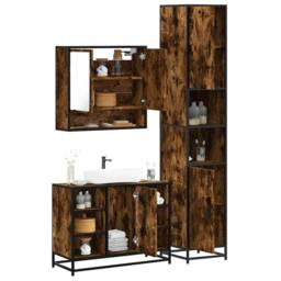 Berkfield Home 3 Piece Bathroom Furniture Set Smoked Oak Engineered Wood in Brown - thumbnail 2