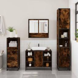 Berkfield Home 3 Piece Bathroom Furniture Set Smoked Oak Engineered Wood in Brown - thumbnail 4