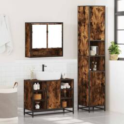 Berkfield Home 3 Piece Bathroom Furniture Set Smoked Oak Engineered Wood in Brown - thumbnail 3