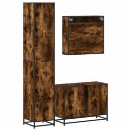 Berkfield Home 3 Piece Bathroom Furniture Set Smoked Oak Engineered Wood in Brown - thumbnail 7