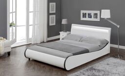 SlumberWorx Orion LED Lights Headboard Gaming Style Faux Leather Bed Frame in White - Size: Single - thumbnail 6