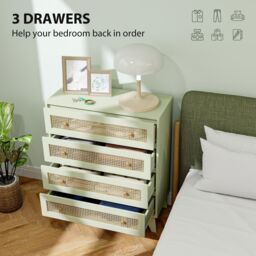 HOMCOM Chest of Drawers, 4 Drawer Unit Storage Organiser with Rattan Element in Light Green - thumbnail 5