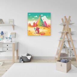 "Warren Reed - Designer Purple Bear On A Beach Holiday Canvas in Yellow - Size: W30"" x H30""" - thumbnail 3