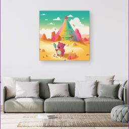 "Warren Reed - Designer Purple Bear On A Beach Holiday Canvas in Yellow - Size: W30"" x H30""" - thumbnail 4