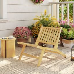 Gymax Mid Century Accent Chair Teak Wood Outdoor Reclining Chair in Light Khaki - thumbnail 3