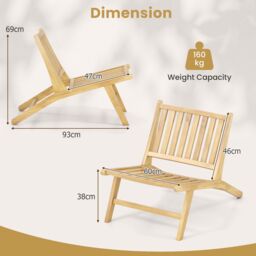 Gymax Mid Century Accent Chair Teak Wood Outdoor Reclining Chair in Light Khaki - thumbnail 2