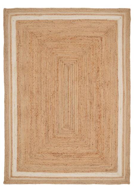 Kukoon Bordered Natural Handwoven Braided Jute Fireside Living Area Rug in Beige - Size: 120 cm x 170 cm