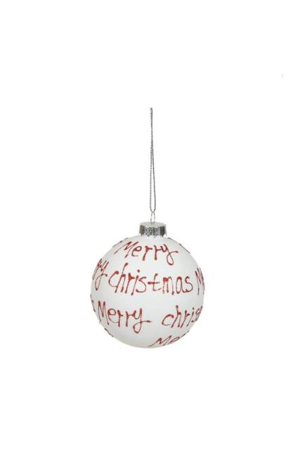 KDMD Bauble Red Merry Christmas White Glass Dia8cm 3 Pack - image 1