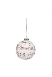 KDMD Bauble Red Merry Christmas White Glass Dia8cm 3 Pack - thumbnail 2