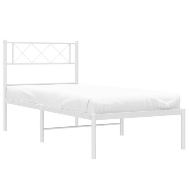 Berkfield Home Metal Bed Frame with Headboard White 90x190 cm Single - image 1