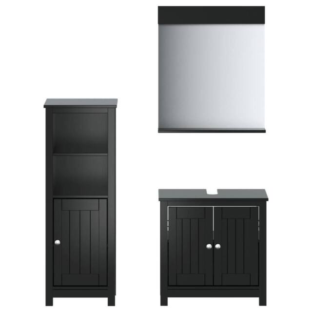 Berkfield Home 3 Piece Bathroom Furniture Set BERG Black Solid Wood Pine - image 1