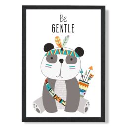 ARTZE Be Gentle Panda Tribal Animal Quote Framed Print SIZE: A2 with Black Frame in Grey - Size: A4 - thumbnail 1
